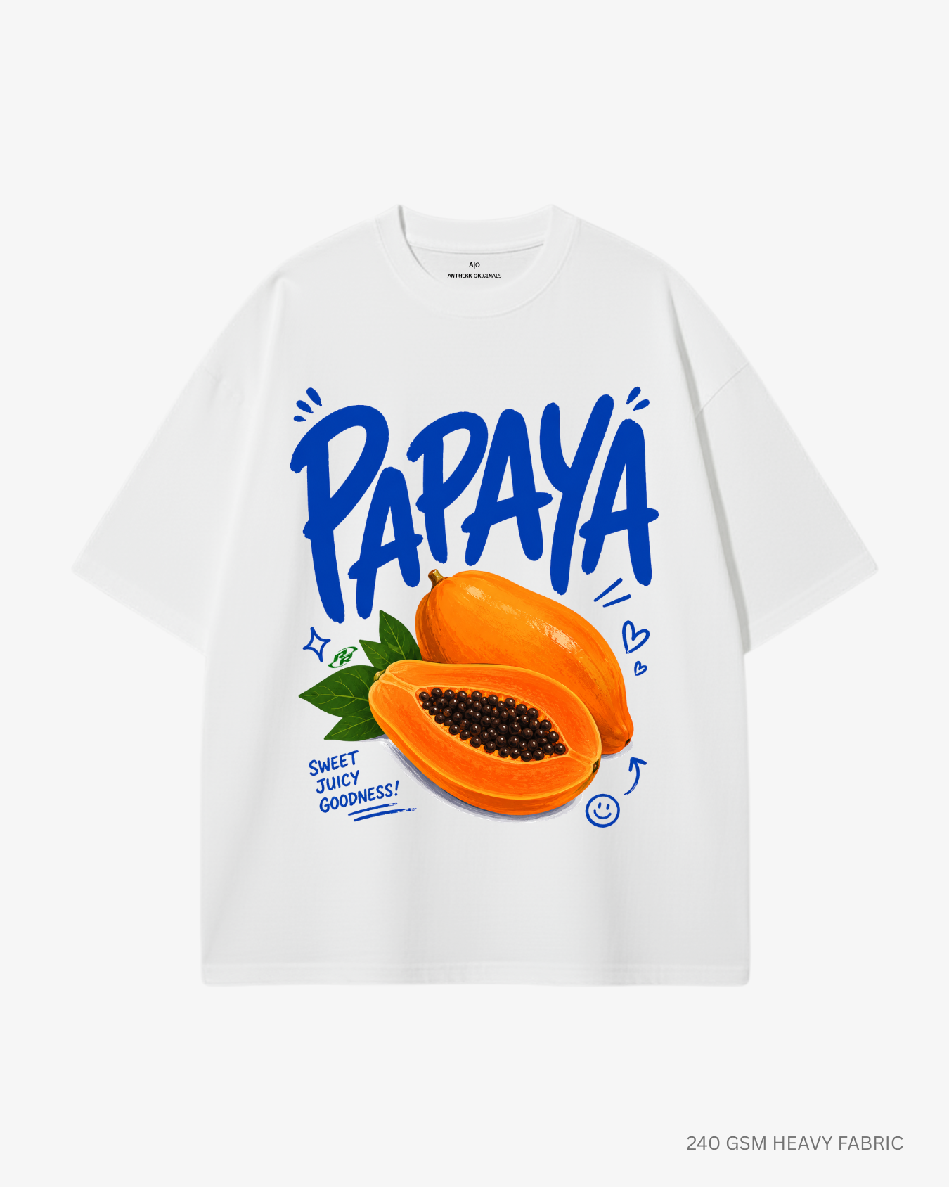 Papaya Unisex Oversized T-Shirt | Antherr Originals White Cotton 240 GSM