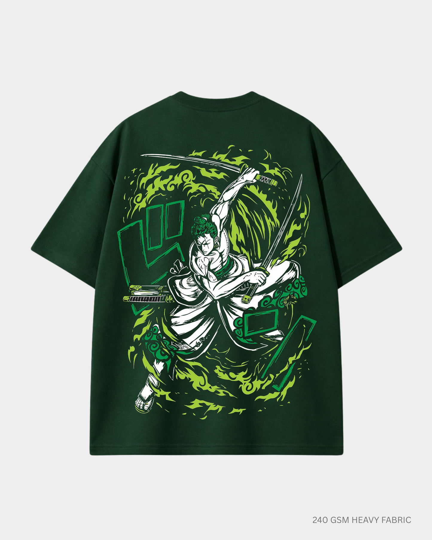 Roronoa Zoro One Piece Anime Oversized T-Shirt | Antherr Core Bottle Green