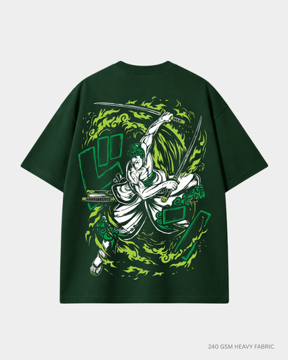 Roronoa Zoro One Piece Anime Oversized T-Shirt | Antherr Core Bottle Green