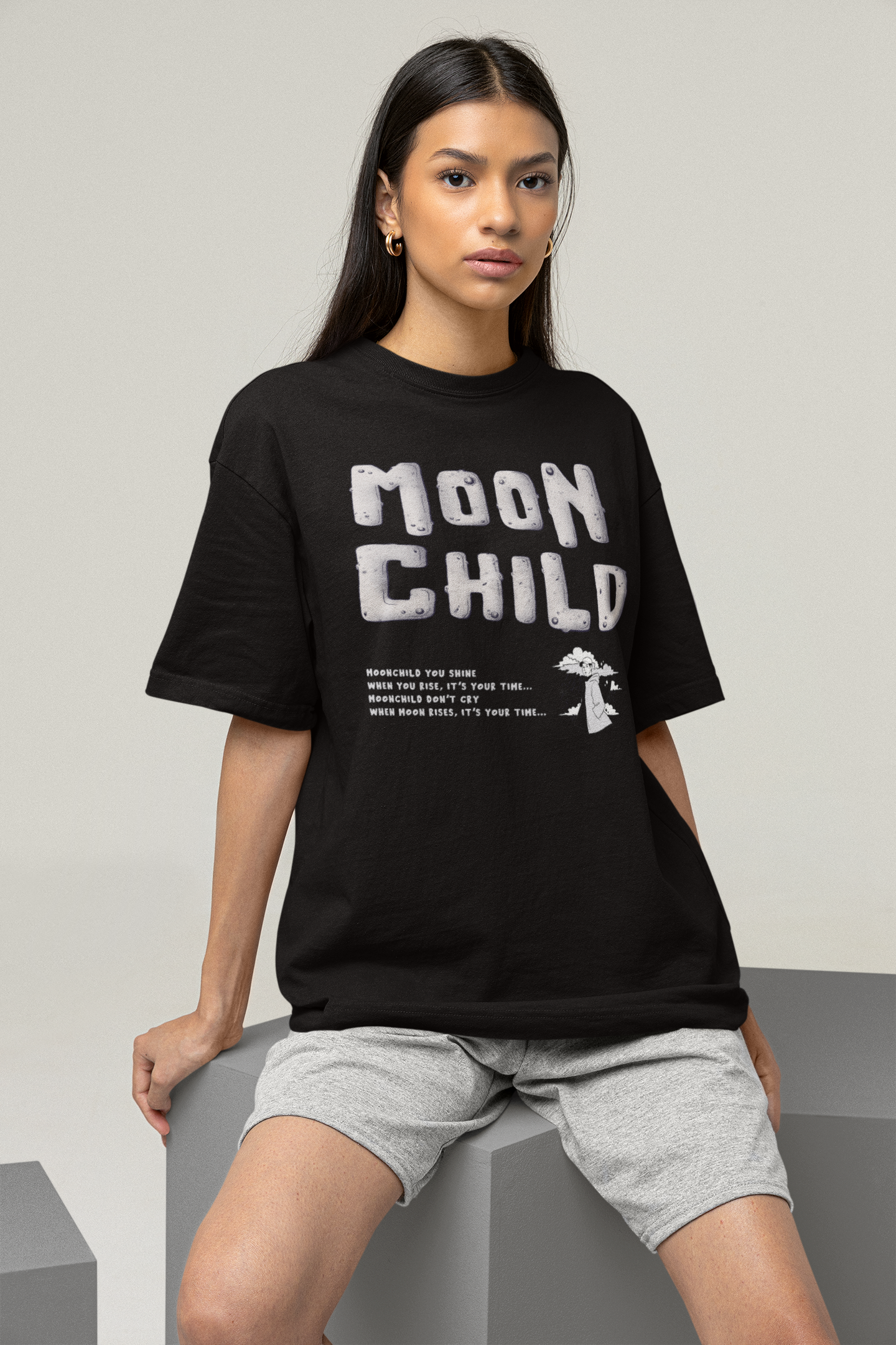 Moonchild: Oversized T-Shirts BLACK Cotton 240 GSM