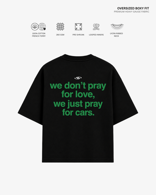We Pray for Cars Unisex French Terry Oversized T-Shirt | Antherr Originals BLACK Cotton 240 GSM