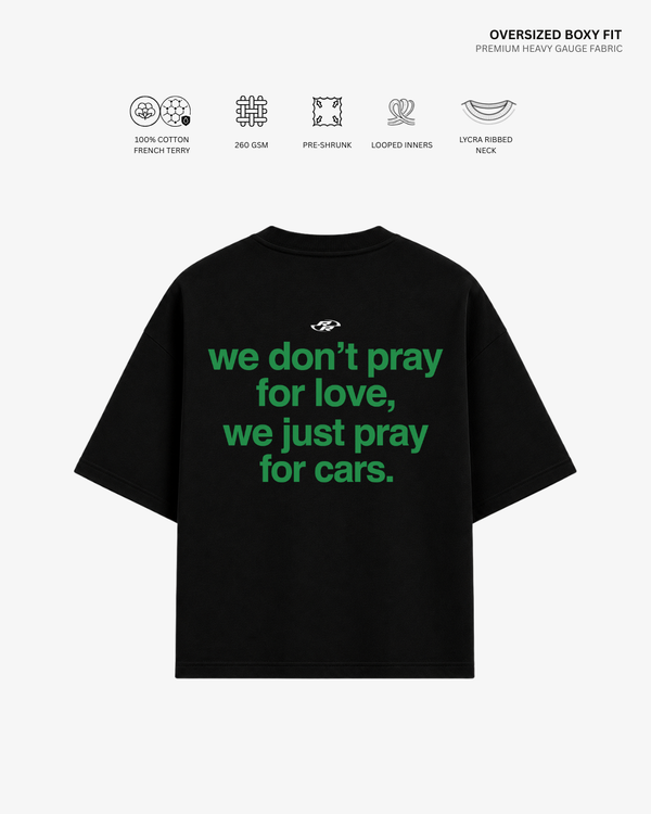 We Pray for Cars Unisex French Terry Oversized T-Shirt | Antherr Originals BLACK Cotton 240 GSM