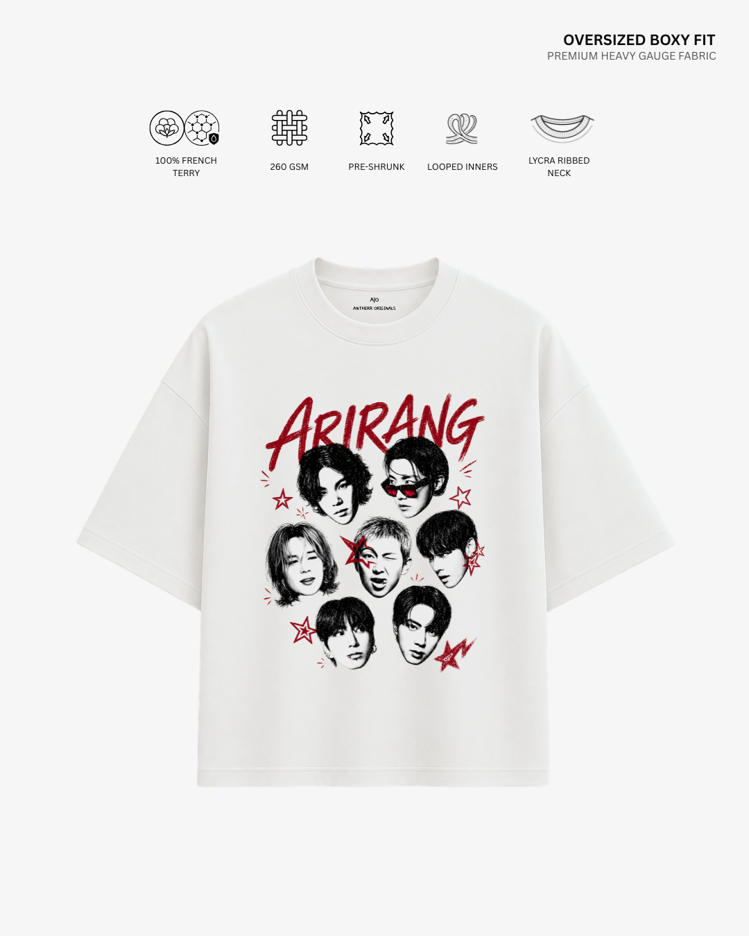 Arirang Squad Unisex Oversized T-Shirt | Antherr Core White Cotton French Terry 260 GSM
