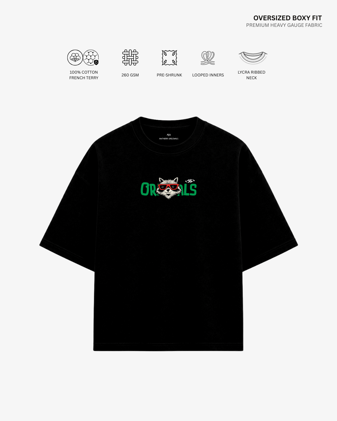 Raccoon Skateboard Unisex French Terry Oversized T-Shirt | Antherr Originals