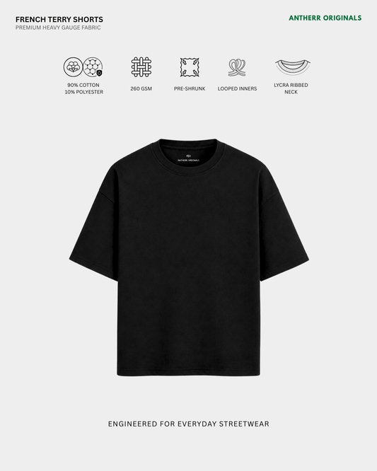 Basic Black Oversized T-Shirt | French Terry Cotton Black French Terry Cotton