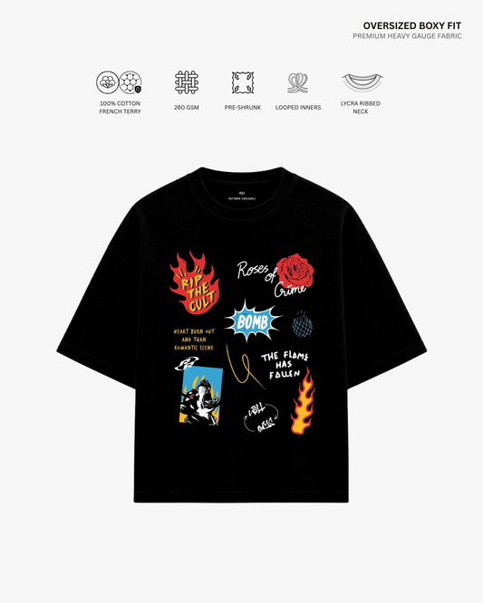 Roses of Crime French Terry Oversized T-Shirt BLACK Cotton French Terry 260 GSM