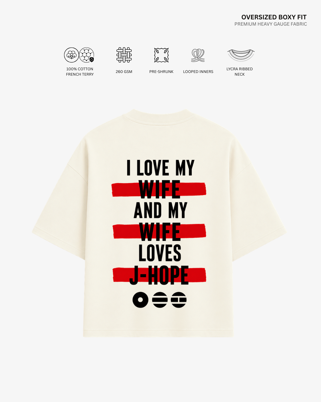 Love My Wife Arirang Version French Terry Oversized T-Shirt | Antherr Core J-Hope (Off White) Cotton French Terry 260 GSM