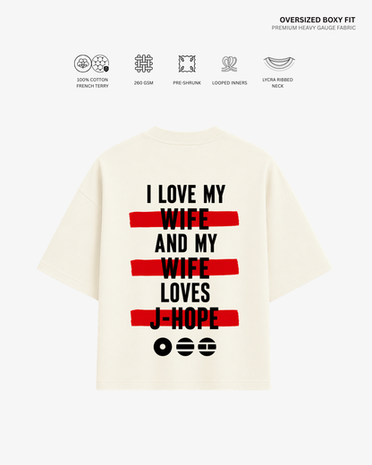 Love My Wife Arirang Version French Terry Oversized T-Shirt | Antherr Core J-Hope (Off White) Cotton French Terry 260 GSM