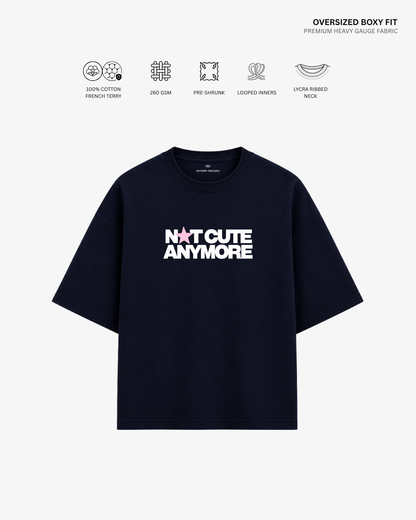 Not Cute Anymore French Terry Oversized T-Shirt NAVY BLUE Cotton French Terry 260 GSM