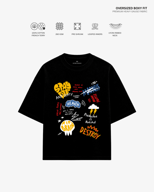 Stay Dirty French Terry Oversized T-Shirt BLACK Cotton French Terry 260 GSM