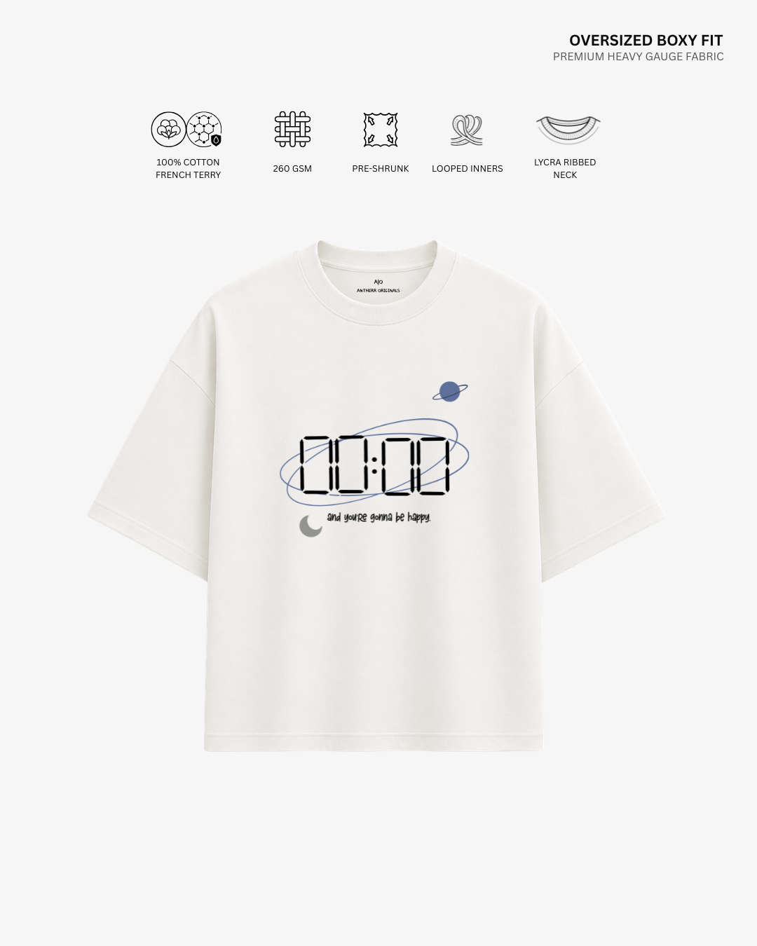 Zero O' Clock French Terry Oversized T-Shirt | Antherr Core Off White Cotton French Terry 260 GSM