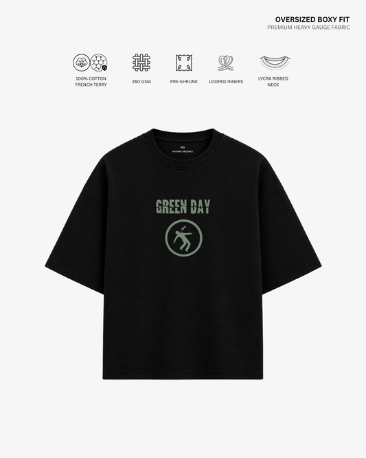 Green Day French Terry Oversized T-Shirt | Antherr Core Black Cotton French Terry 260 GSM
