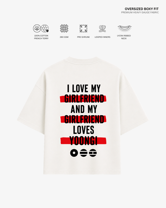 Love My Girlfriend Arirang Version French Terry Oversized T-Shirt | Antherr Core Yoongi (Off White) Cotton French Terry 260 GSM