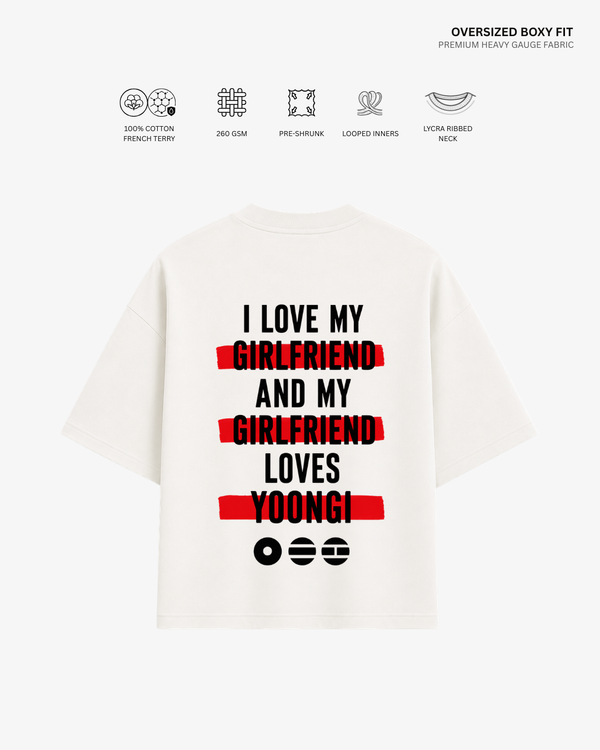 Love My Girlfriend Arirang Version French Terry Oversized T-Shirt | Antherr Core Yoongi (Off White) Cotton French Terry 260 GSM