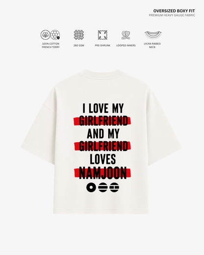 Love My Girlfriend Arirang Version French Terry Oversized T-Shirt | Antherr Core Namjoon (Off White) Cotton French Terry 260 GSM