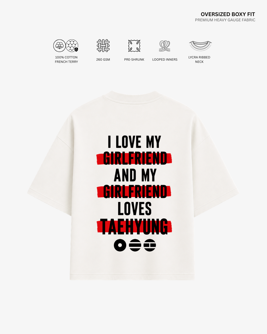 Love My Girlfriend Arirang Version French Terry Oversized T-Shirt | Antherr Core Taehyung (Off White) Cotton French Terry 260 GSM
