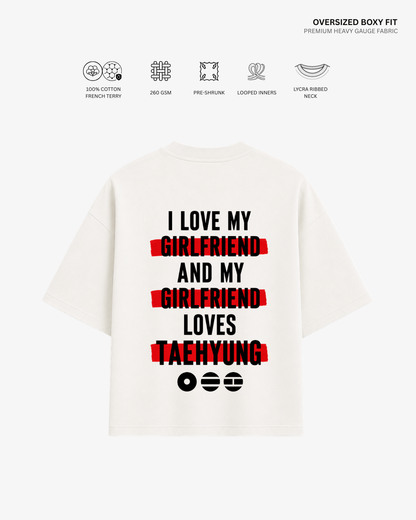 Love My Girlfriend Arirang Version French Terry Oversized T-Shirt | Antherr Core Taehyung (Off White) Cotton French Terry 260 GSM
