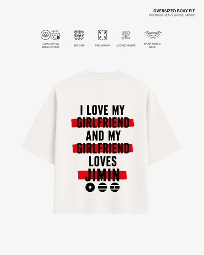 Love My Girlfriend Arirang Version French Terry Oversized T-Shirt | Antherr Core Jimin (Off White) Cotton French Terry 260 GSM
