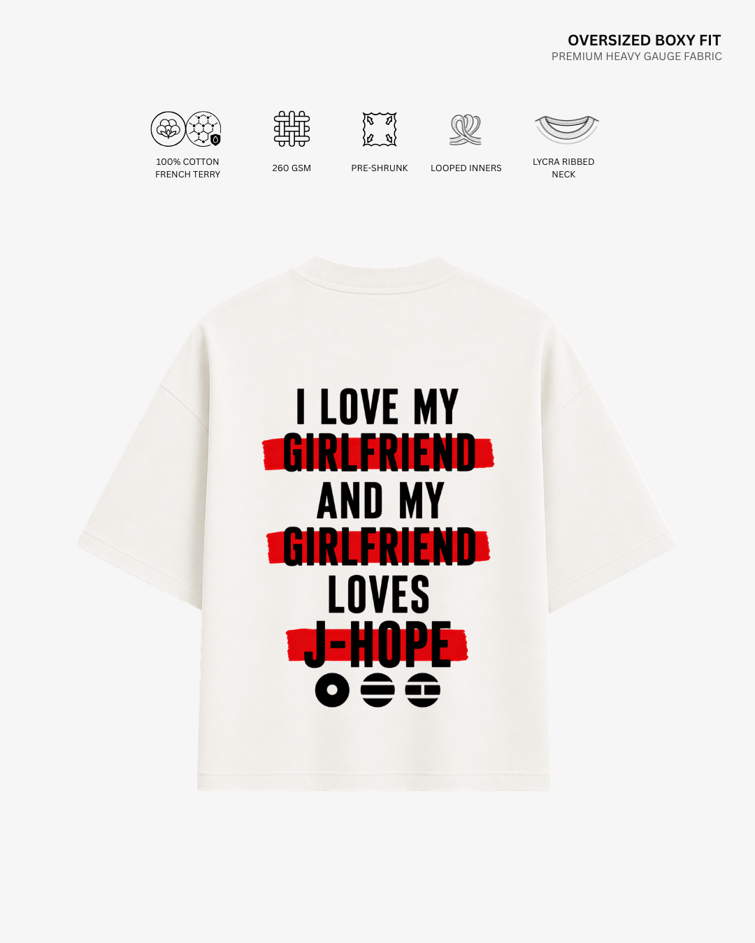 Love My Girlfriend Arirang Version French Terry Oversized T-Shirt | Antherr Core J-Hope (Off White) Cotton French Terry 260 GSM