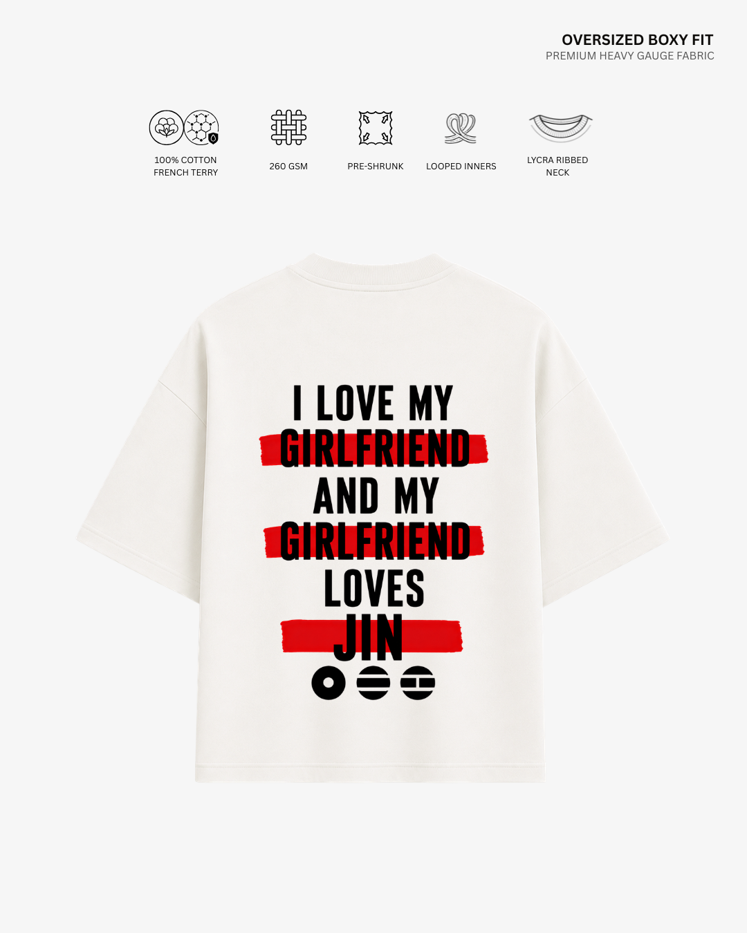 Love My Girlfriend Arirang Version French Terry Oversized T-Shirt | Antherr Core Jin (Off White) Cotton French Terry 260 GSM