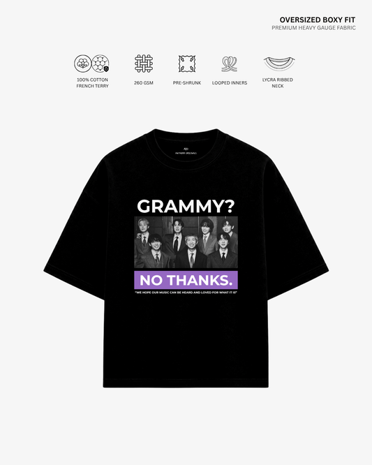 Grammy? No Thanks French Terry Oversized T-Shirt | Antherr Core Black Cotton French Terry 260 GSM