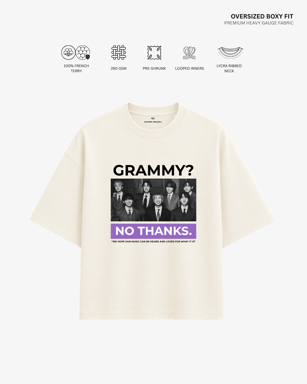 Grammy? No Thanks French Terry Oversized T-Shirt | Antherr Core Off White Cotton French Terry 260 GSM