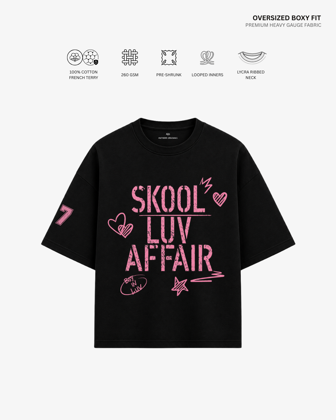 Skool Luv Affair Album French Terry Oversized T-Shirt | Antherr Core Black Cotton French Terry 260 GSM