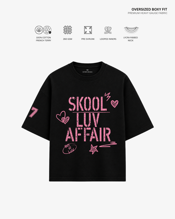 Skool Luv Affair Album French Terry Oversized T-Shirt | Antherr Core Black Cotton French Terry 260 GSM