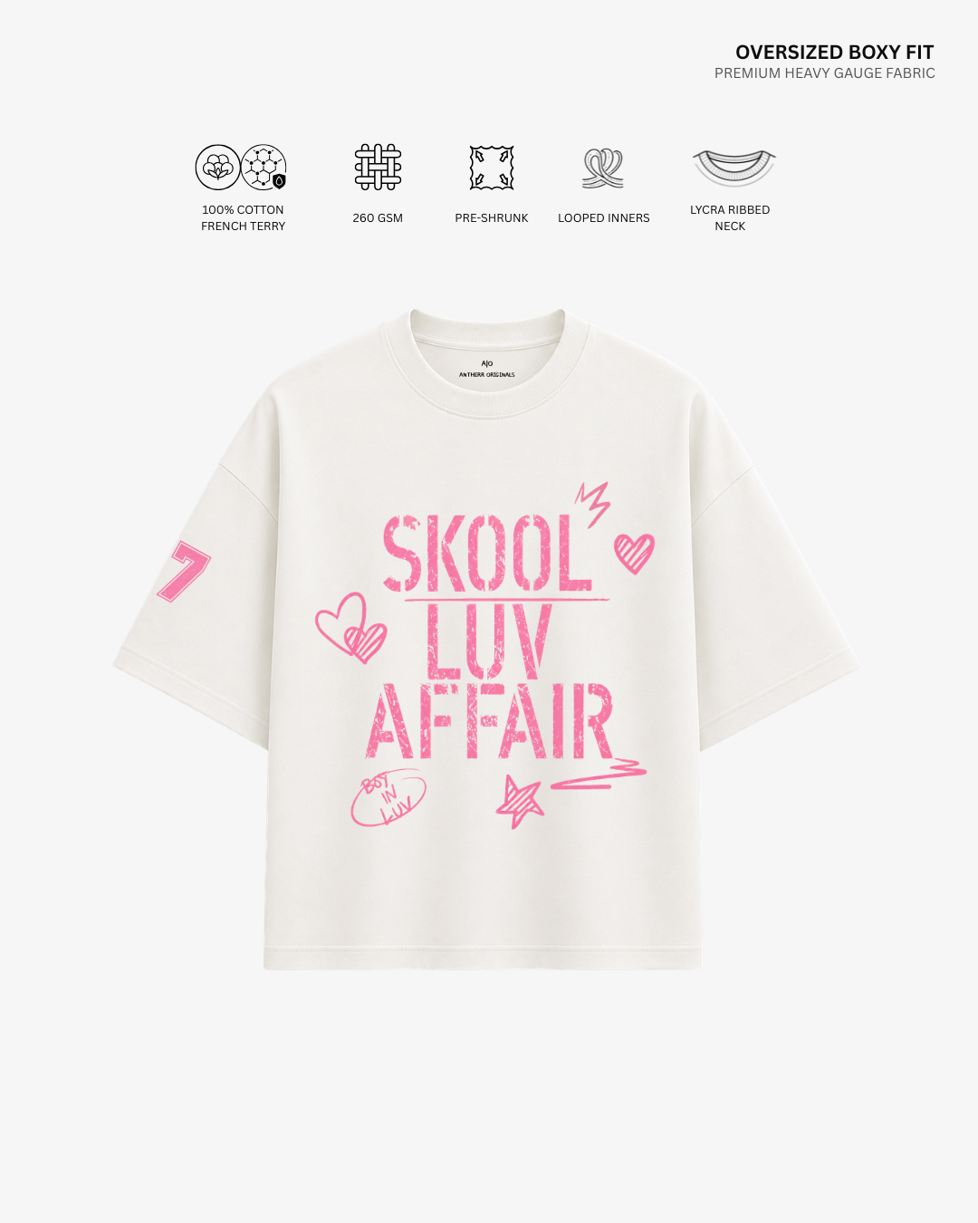 Skool Luv Affair Album French Terry Oversized T-Shirt | Antherr Core Off-White Cotton French Terry 260 GSM