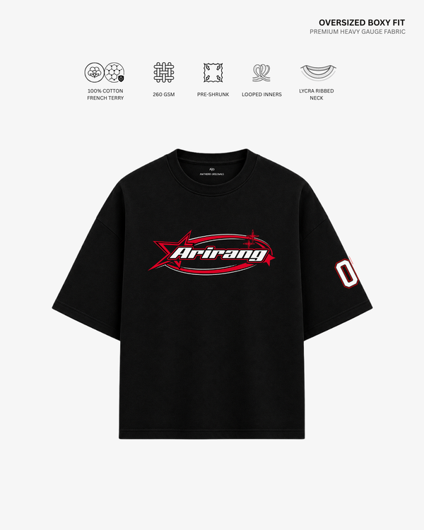 Arirang Varsity Edition French Terry Oversized T-Shirt | Antherr Core Black Cotton French Terry 260 GSM