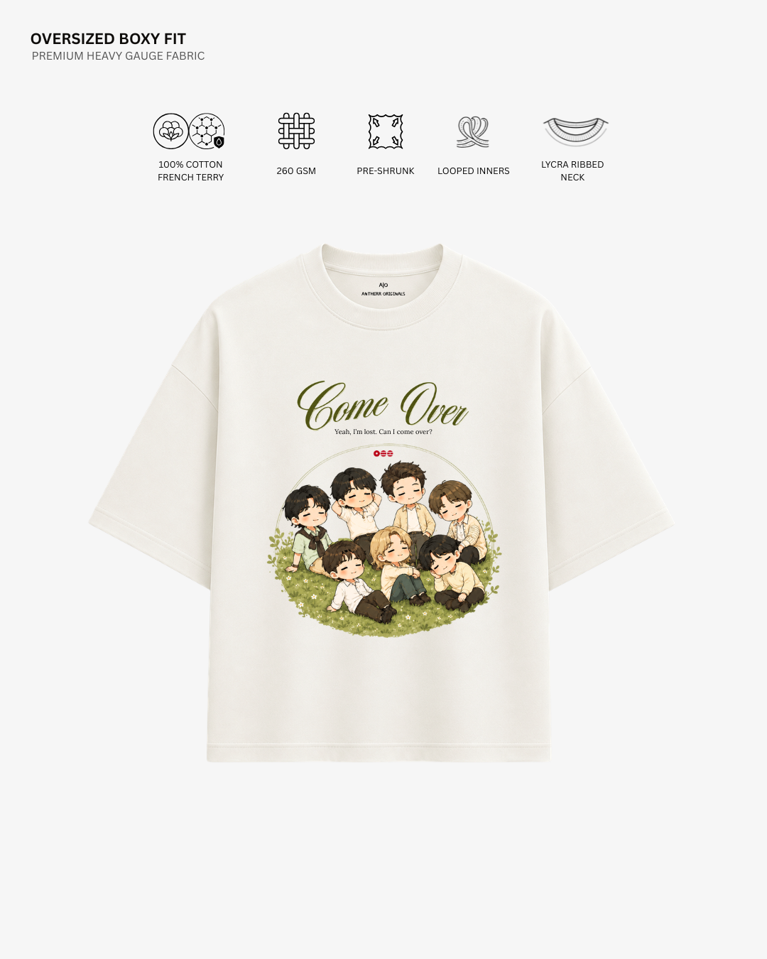 Come Over Arirang French Terry Oversized T-Shirt | Antherr Core Off White Cotton French Terry 260 GSM