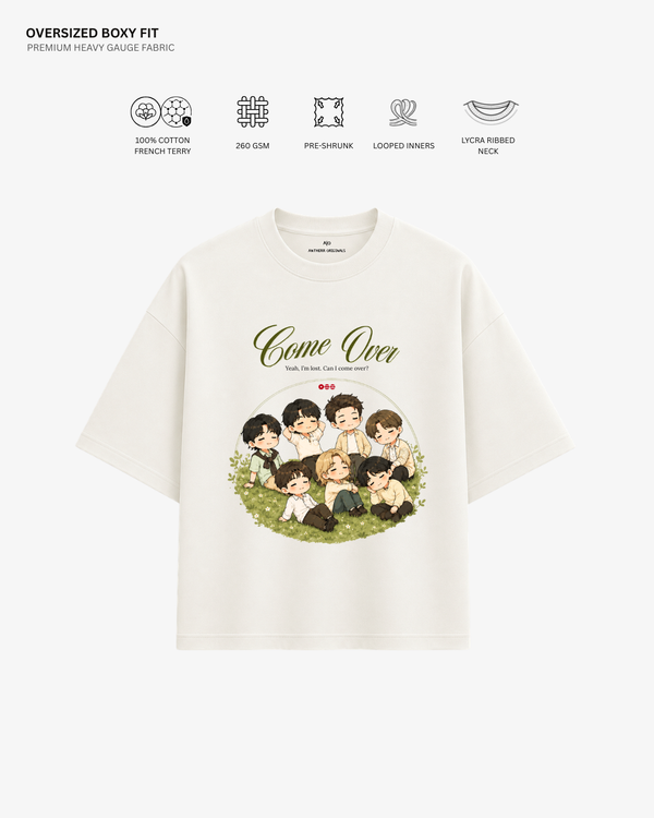 Come Over Arirang French Terry Oversized T-Shirt | Antherr Core Off White Cotton French Terry 260 GSM