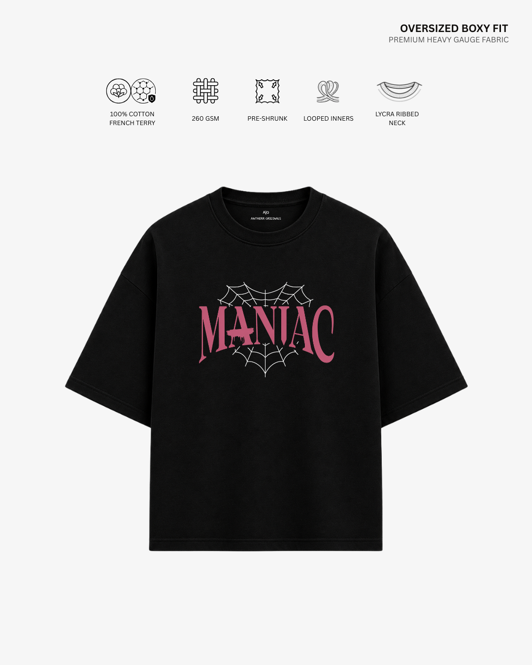 Maniac Stray Kids French Terry Oversized T-Shirt | Antherr Core Off White Cotton French Terry 260 GSM
