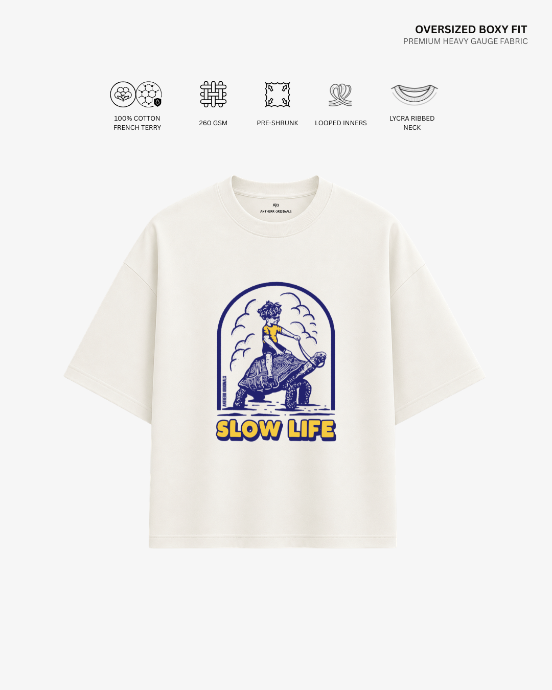 Slow Life French Terry Oversized T-Shirt | Antherr Originals OFF WHITE Cotton French Terry 260 GSM