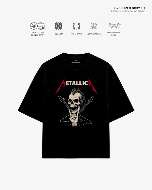 Metallica French Terry Oversized T-Shirt | Antherr Core Black Cotton French Terry 260 GSM