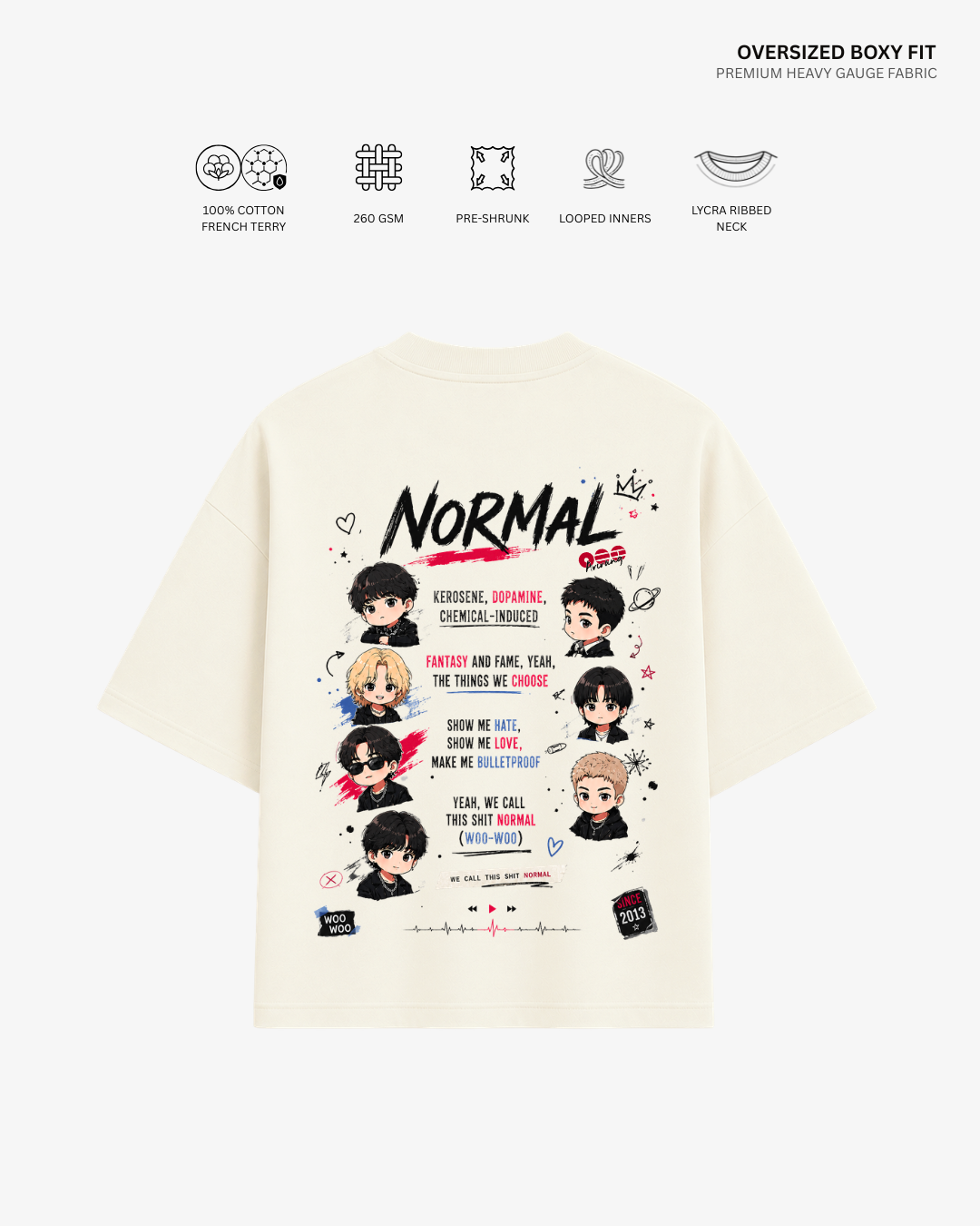 Normal Arirang BTS Unisex French Terry Oversized T-Shirt | Antherr Core Off White Cotton French Terry 260 GSM