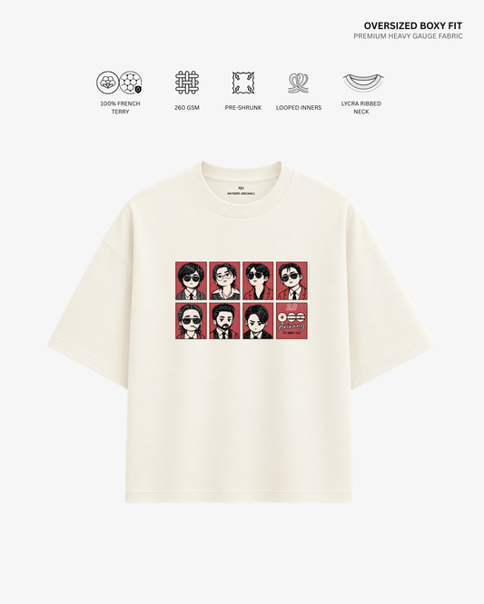 BTS 2.0 Chibi Arirang Unisex Oversized T-Shirt | Antherr Core Off White Cotton French Terry 260 GSM