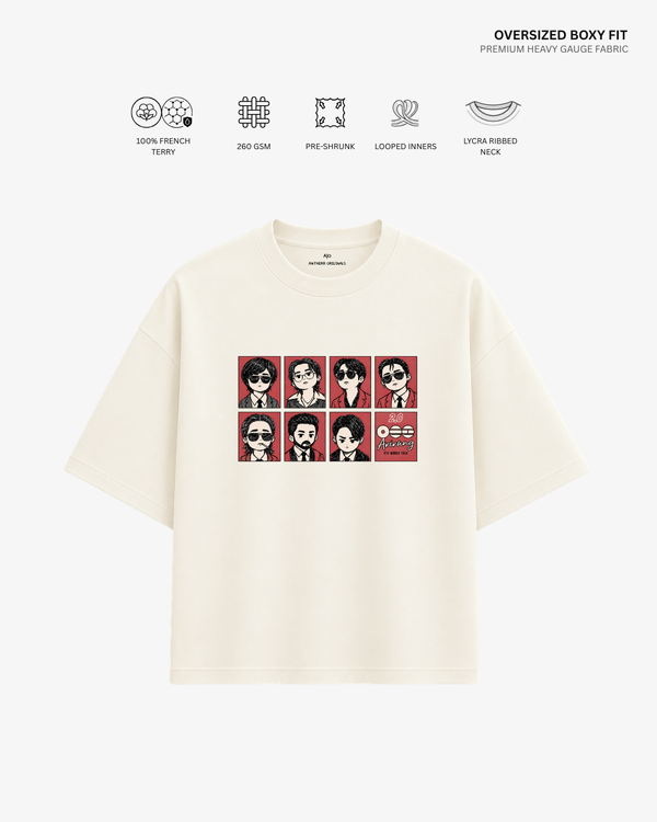 BTS 2.0 Chibi Arirang Unisex Oversized T-Shirt | Antherr Core Off White Cotton French Terry 260 GSM