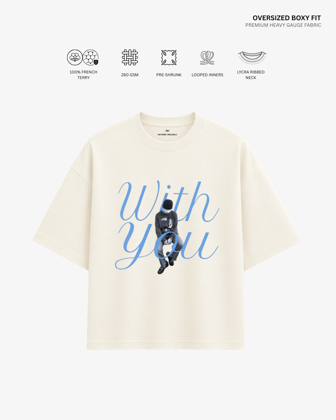 Jimin With You Unisex Oversized T-Shirt | Antherr Core Off White Cotton French Terry 260 GSM