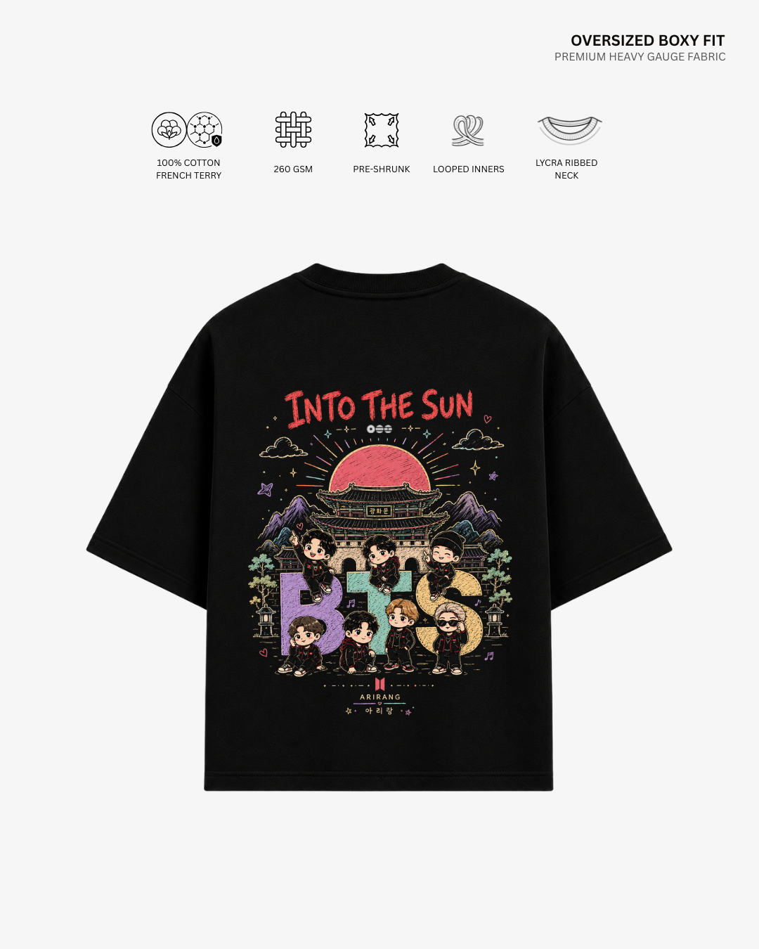 Into The Sun Arirang BTS Unisex Oversized T-Shirt | Antherr Core Black Cotton French Terry 260 GSM