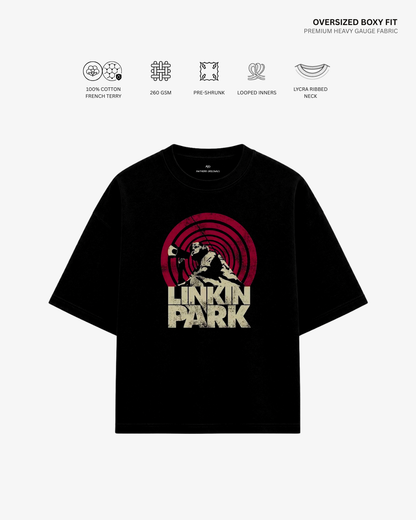 Linkin Park French Terry Oversized T-Shirt | Antherr Core Black Cotton French Terry 260 GSM