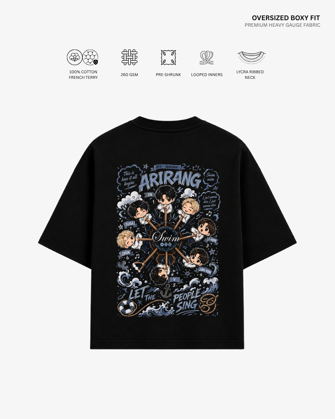 Chibi Swim Arirang Unisex French Terry Oversized T-Shirt | Antherr Core