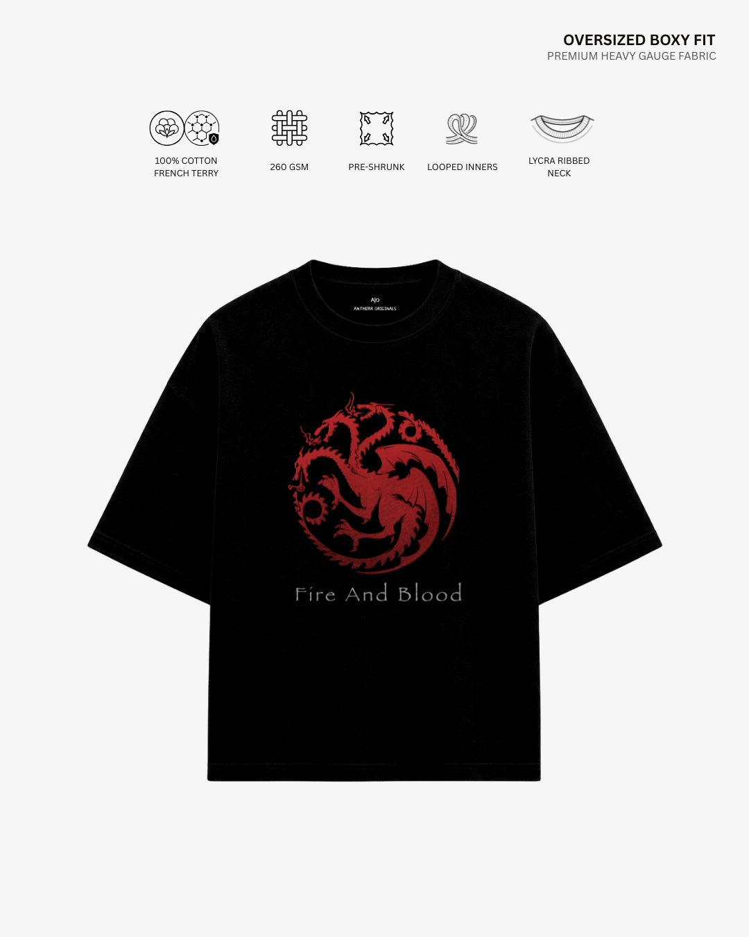 Blood and Fire Unisex French Terry Oversized T-Shirt | Antherr Core