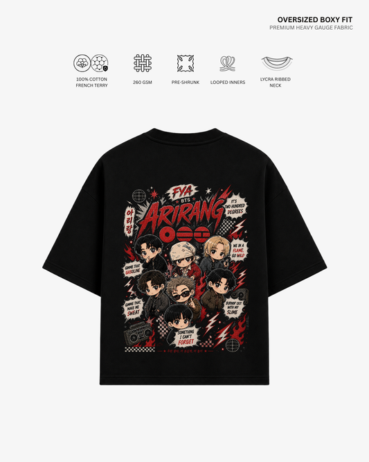 Chibi FYA Arirang Unisex French Terry Oversized T-Shirt Black Cotton French Terry 260 GSM