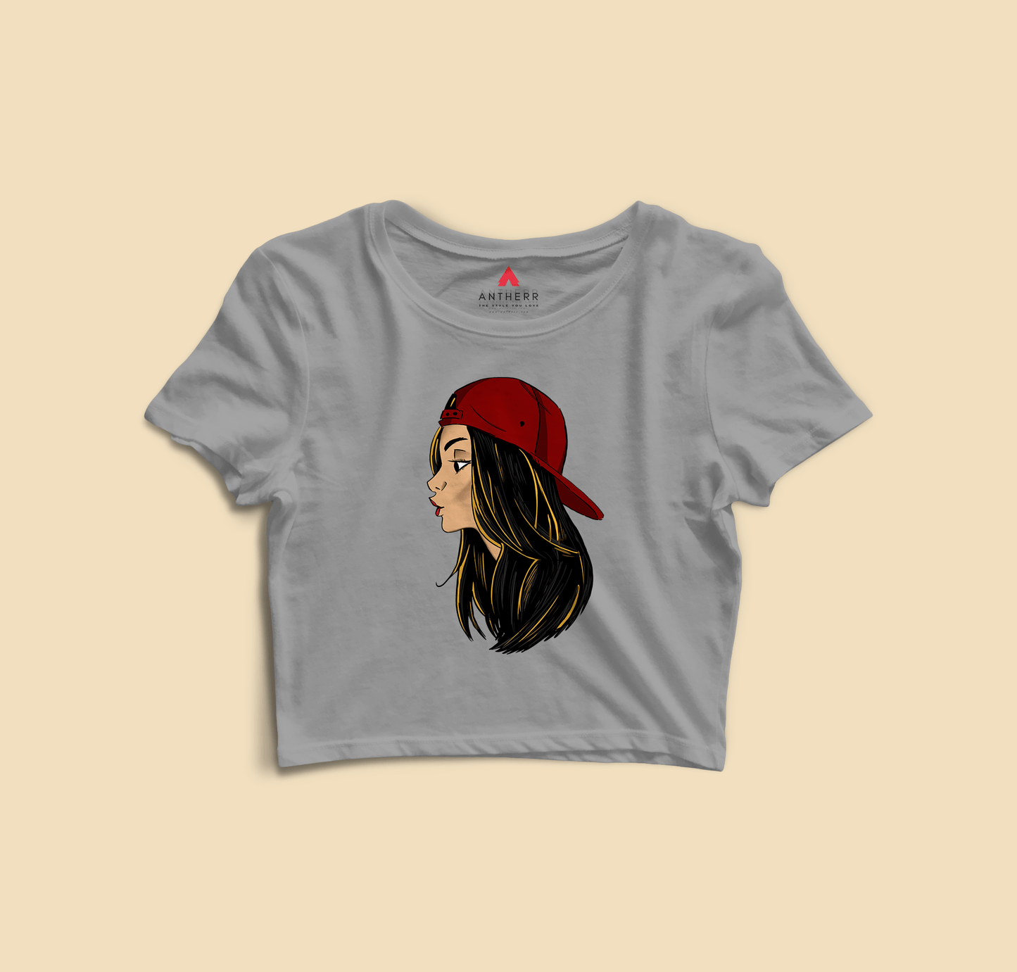 " CHIN UP GIRLS " - HALF-SLEEVE CROP TOPS GREY