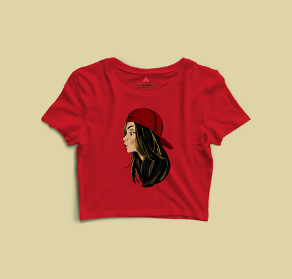 " CHIN UP GIRLS " - HALF-SLEEVE CROP TOPS RED