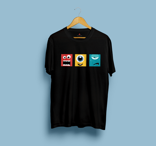 " CUTE MONSTERS " HALF-SLEEVE T-SHIRTS BLACK
