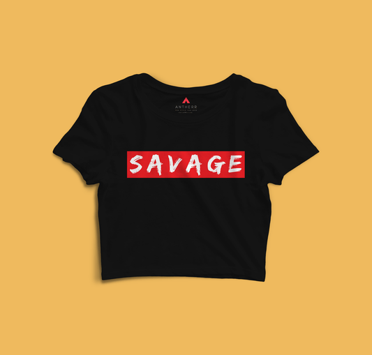 "SAVAGE" - HALF-SLEEVE CROP TOP'S BLACK