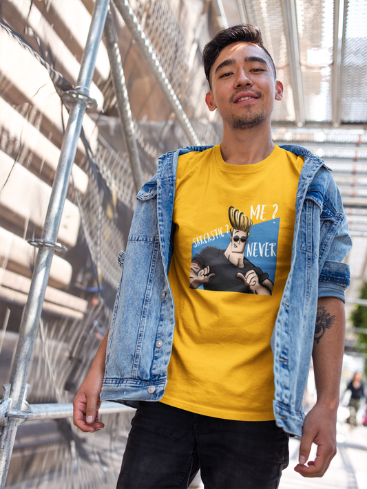 " SARCASTIC, ME? NEVER! " HALF-SLEEVE T-SHIRT'S YELLOW