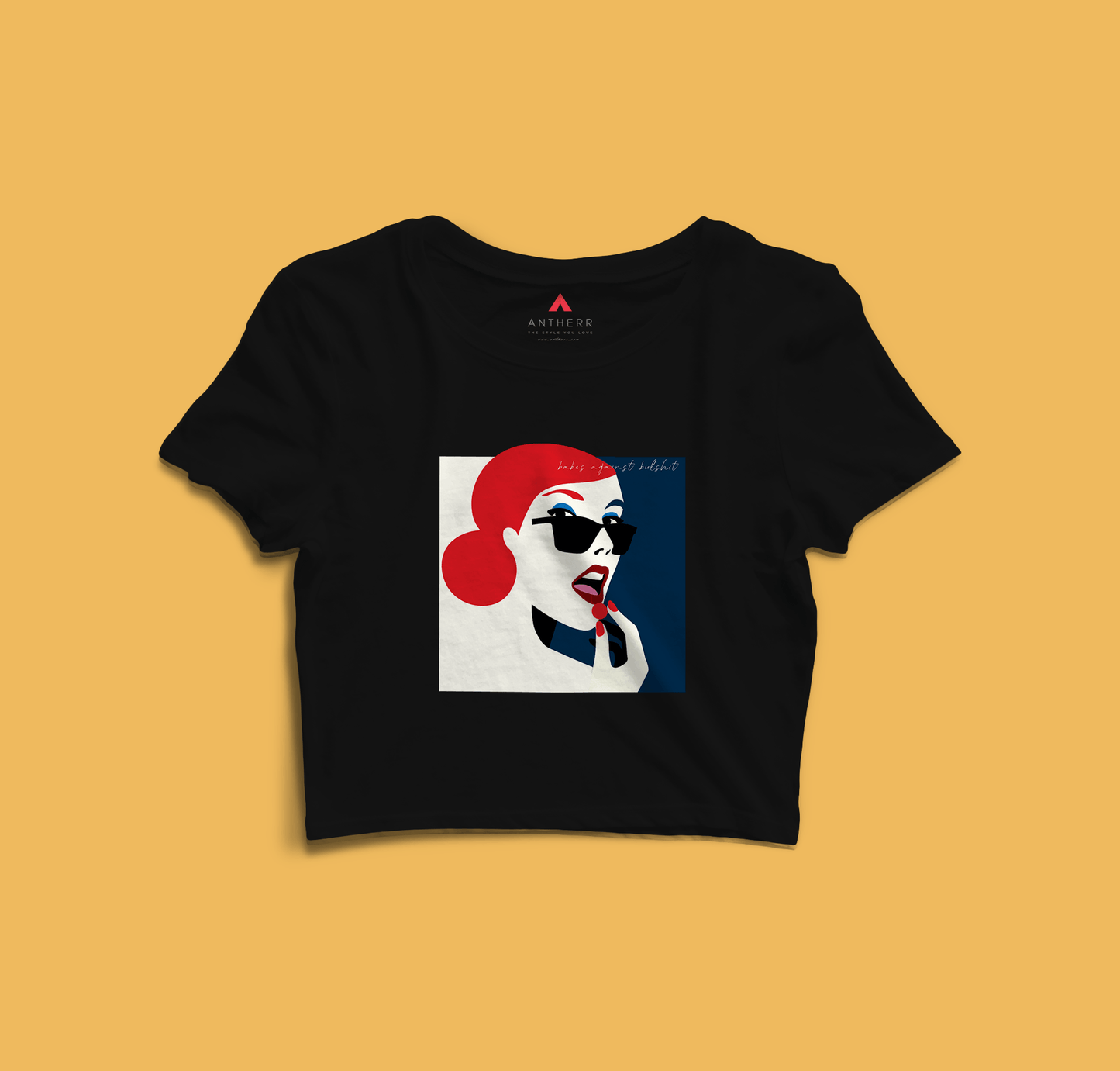 " BABES AGAINST BULLSHIT " - HALF-SLEEVE CROP TOP BLACK